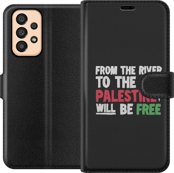 Kompatibelt Lommeboketui til Samsung Galaxy A33 5G Palestina-budskap med teksten From the river to the sea, flaggfarger, et sterkt symbol på håp og f