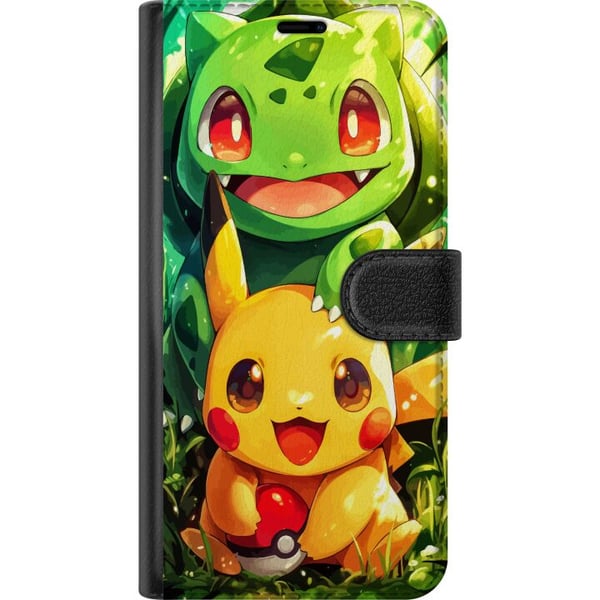 Kompatibelt Plånboksfodral till Samsung Galaxy S9+ Pikachu och Bulbasaur sitter tätt i solglittrande skogslandskap och sprider värme vänskap och char