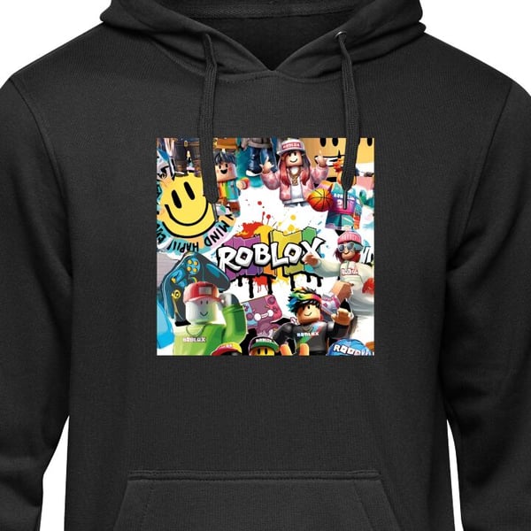 Børne hoodie Roblox Party Collage Sort 12-13 År