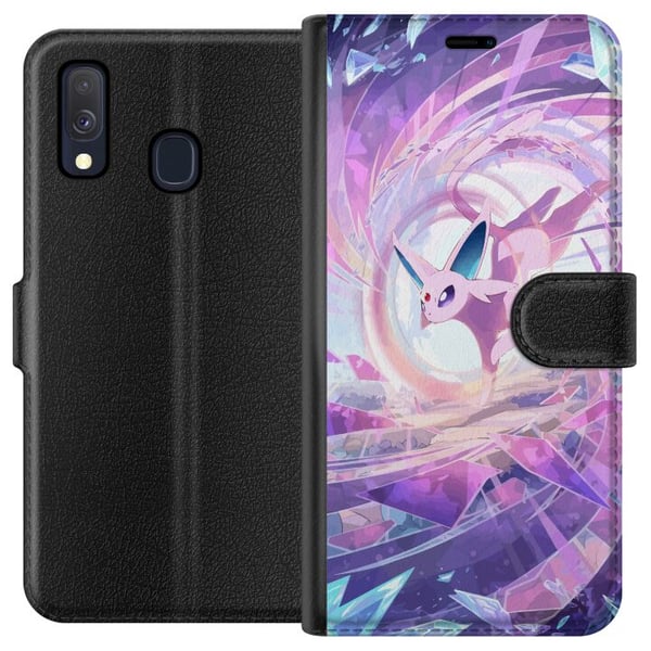 Kompatibel Tegnebogsetui til Samsung Galaxy A40 Espeon Pokémon-illustration – Magisk lilla motiv med krystaller og stjerner