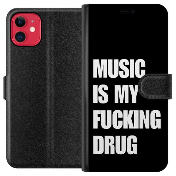 Kompatibelt Plånboksfodral till Apple iPhone 11 Tydlig svart bakgrund med stark vit text som uttrycker passion för musik i kraftfull rakt modern stil Kompatibelt Plånboksfodral till Apple iPhone 11 Tydlig svart bakgrund med stark vit text som uttrycker passion för musik i kraftfull rakt modern stil