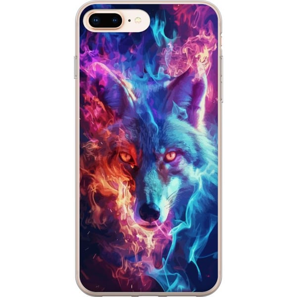 Kompatibel Mobilcover til Apple iPhone 8 Plus Intens ulv med blå og orange ild omkring ansigtet i kraftfuld fantasyillustration