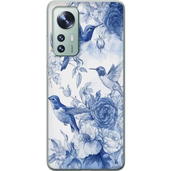 Yhteensopiva Puhelinkuori Xiaomi 12 Sininen retrokuvio, jossa on lintuja ja kukkia