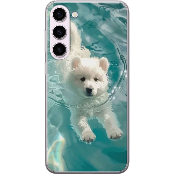 Kompatibel Mobilcover til Samsung Galaxy S23+ Hvalp i vand hvid hvalp hund swimmingpool blå turkis sommermotiv sød kæledyrsillustration design kunst Kompatibel Mobilcover til Samsung Galaxy S23+ Hvalp i vand hvid hvalp hund swimmingpool blå turkis sommermotiv sød kæledyrsillustration design kunst