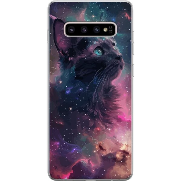 Kompatibelt Mobilskal till Samsung Galaxy S10+ Katten i Galaxen