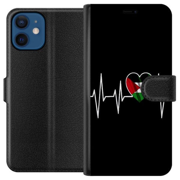Kompatibel Tegnebogsetui til Apple iPhone 12 Palæstina-hjerte med EKG-linje flagfarver sort rød hvid grøn stærkt symbol på kærlighed og frihed