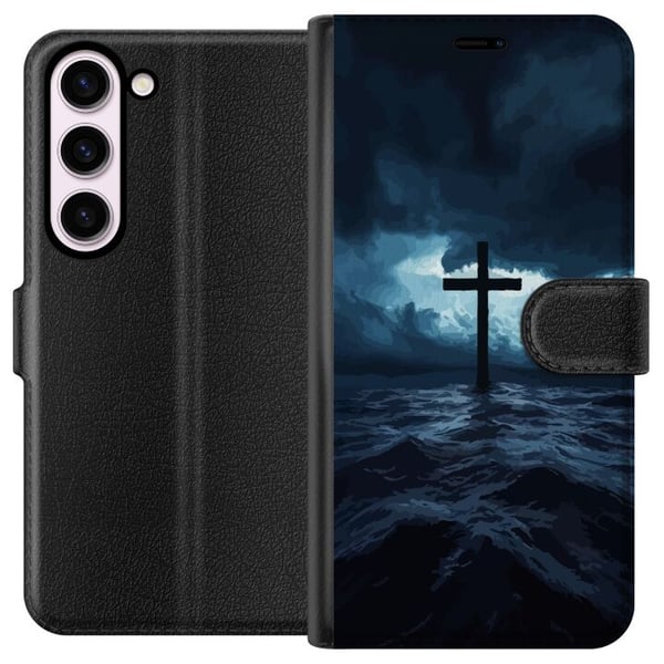 Kompatibelt Lommeboketui til Samsung Galaxy S23 Kors i stormfullt hav dramatisk kristent maleri med kors og bølger religiøst motiv hav himmel tro kun