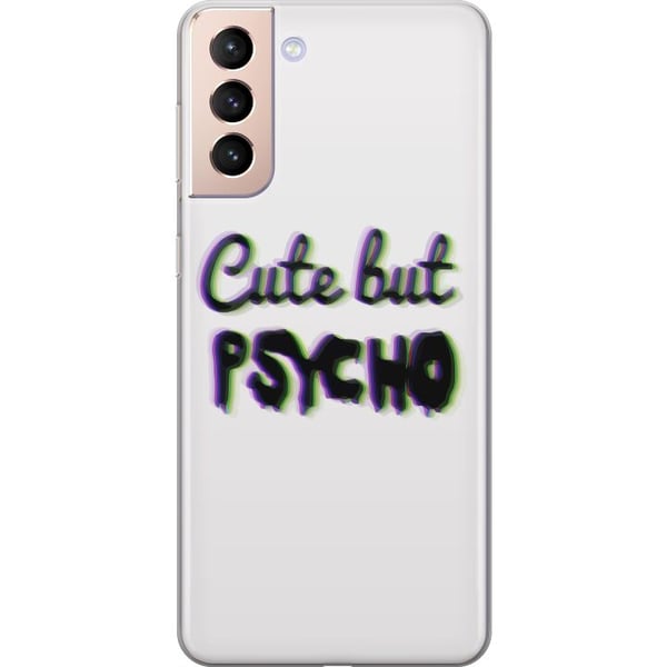 Kompatibelt Mobildeksel til Samsung Galaxy S21 Minimalistisk glitchtypografi med teksten cute but psycho i neonlignende fargeeffekt