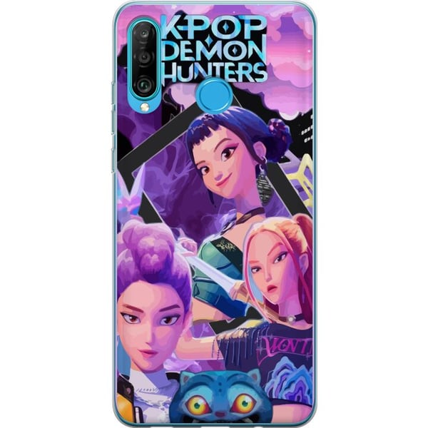 Kompatibelt Mobilskal till Huawei P30 lite K-Pop Demon Hunters anime inspirerad futuristisk stad med tre hjältinnor och lila neonljus