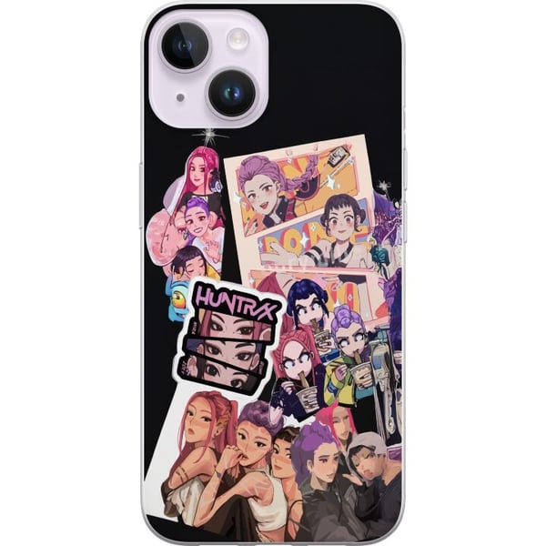 Yhteensopiva Puhelinkuori Apple iPhone 14 Plus HuntrX Manga Squad värikäs kuvitus, jossa on KPop-henkisiä tyttöjä piirretyssä anime-tyylissä ja voima