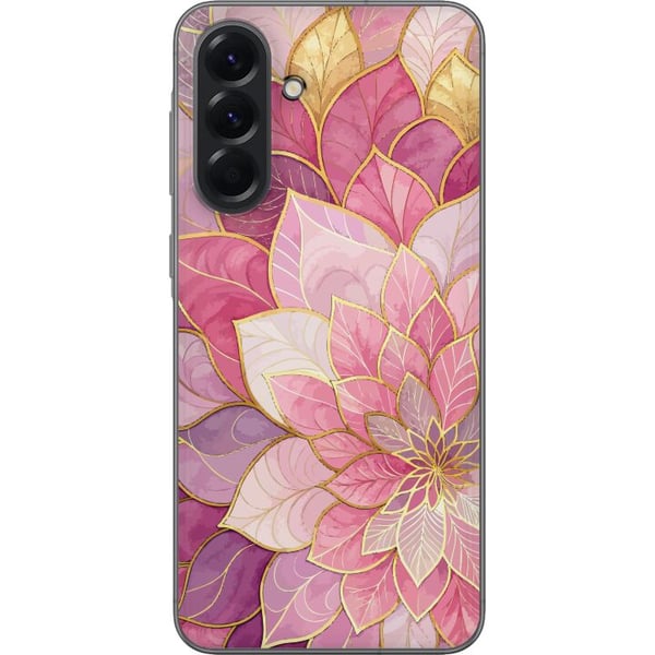Kompatibel Mobilcover til Samsung Galaxy A56 Blomstret mandala - Lyserødt og lilla mønster med gyldne detaljer illustration
