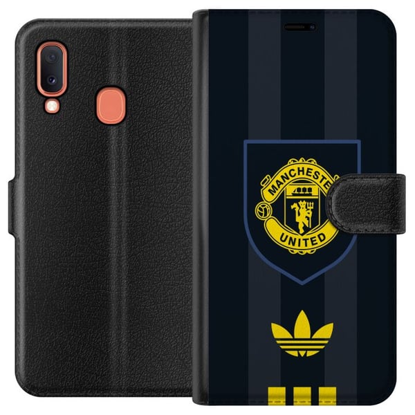 Kompatibelt Plånboksfodral till Samsung Galaxy A20e Manchester United poster Adidas crest fotboll klubb Premier League logo gul svart retro design ar