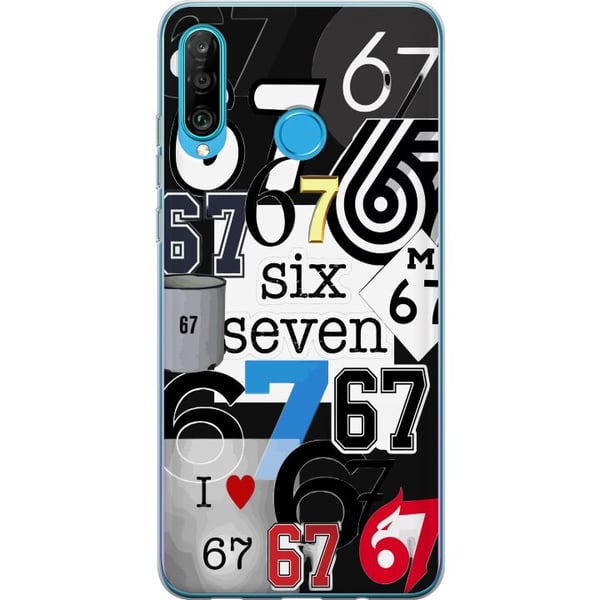 Kompatibelt Mobilskal till Huawei P30 lite 67 meme six seven collage – viralt internetmeme i trendig 6-7 stil med modern grafik och humoristiskt uttr
