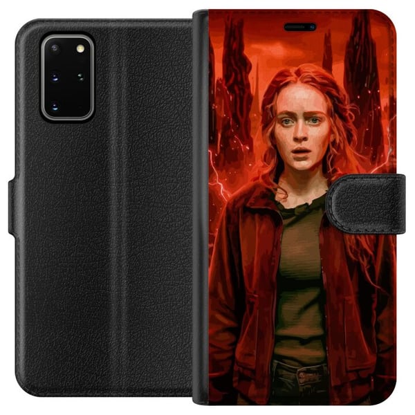 Kompatibelt Plånboksfodral till Samsung Galaxy S20+ Porträtt av ung kvinna med rött hår i apokalyptiskt landskap med röda blixtar Kompatibelt Plånboksfodral till Samsung Galaxy S20+ Porträtt av ung kvinna med rött hår i apokalyptiskt landskap med röda blixtar