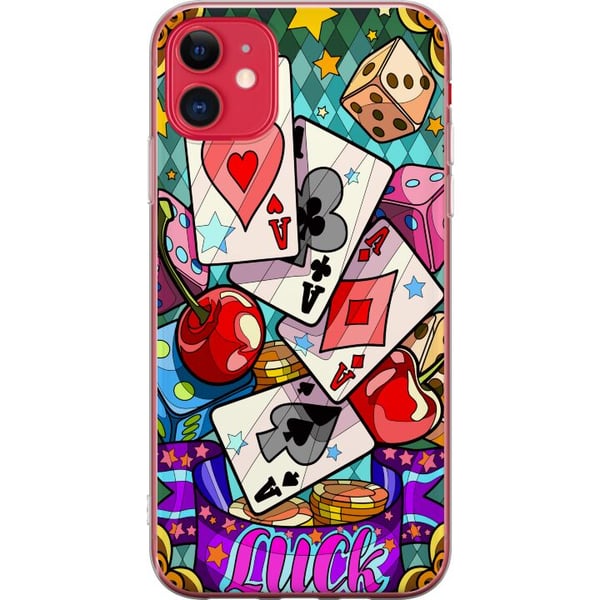 Kompatibelt Mobildeksel til Apple iPhone 11 Lucky Hands casino pop art-design med spillekort, terninger, kirsebær og retroinspirert fargerik stil