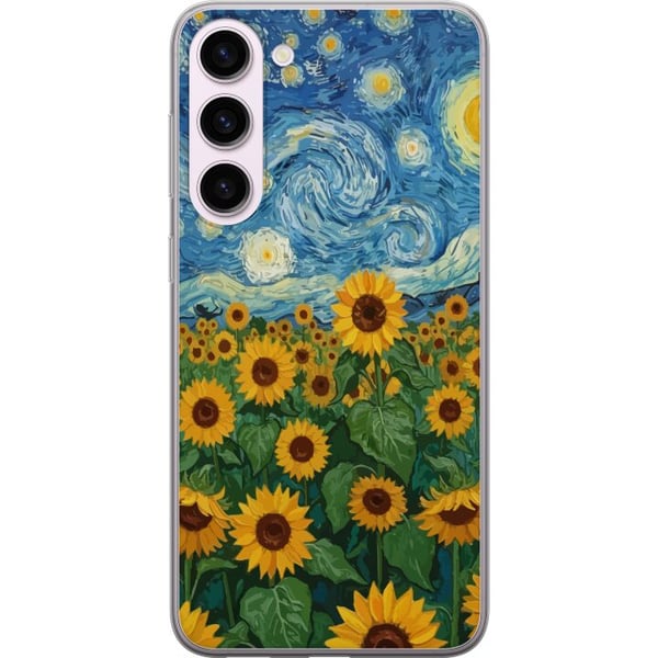 Yhteensopiva Puhelinkuori Samsung Galaxy S23+ Auringonkukkapeltotaide – Van Goghin inspiroima maalaus tähtikirkkaalla taivaalla