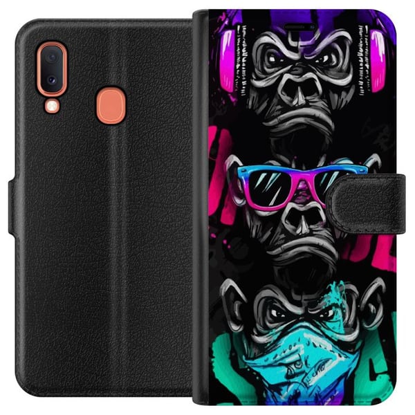 Kompatibelt Lommeboketui til Samsung Galaxy A20e Tre aper kunst – Graffitiinspirert neonmotiv ser ingenting, hører ingenting, sier ingenting Kompatibelt Lommeboketui til Samsung Galaxy A20e Tre aper kunst – Graffitiinspirert neonmotiv ser ingenting, hører ingenting, sier ingenting