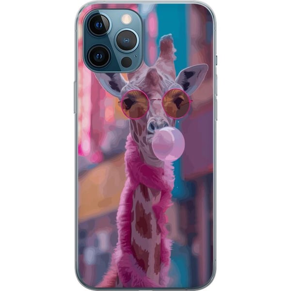 Kompatibelt Mobilskal till Apple iPhone 12 Pro Max Giraff med bubbelgum rolig färgstark design i stadsmiljö popkonststil med lekfull energi humor och