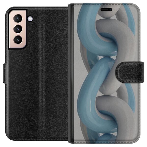 Kompatibel Tegnebogsetui til Samsung Galaxy S21 Blåt kædedesign i metallisk tone, moderne industriel stil med dybde og en tredimensionel følelse