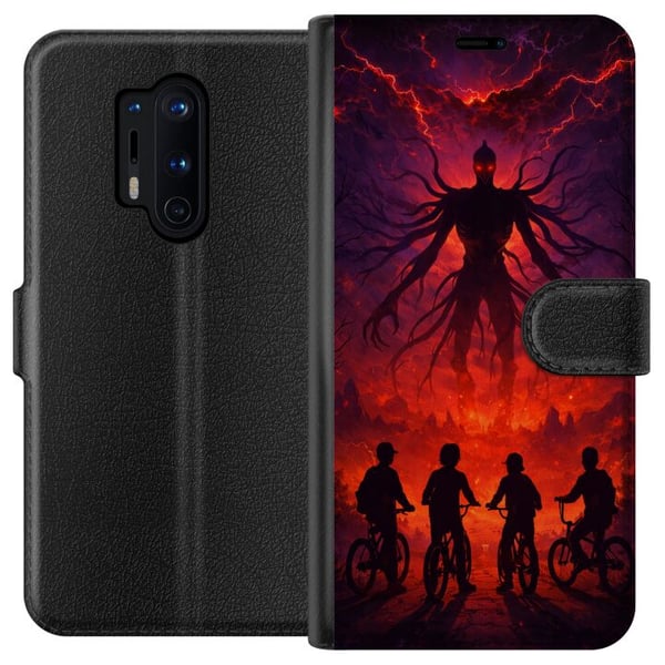 Yhteensopiva Lompakkokotelo OnePlus 8 Pro Stranger Thingsistä inspiroitunut synkkä fantasiahenkinen kuvitus, jossa on yliluonnollinen olento, salamoi