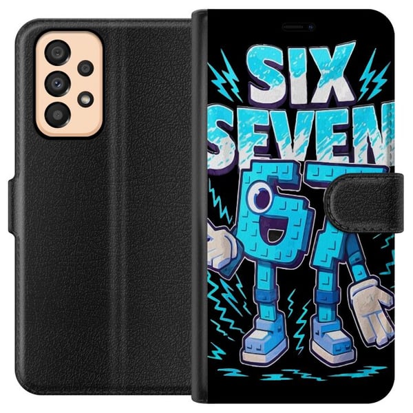 Yhteensopiva Lompakkokotelo Samsung Galaxy A33 5G Leikkisä sininen Six Seven -kuvitus retrohenkisessä arcade-tyylissä, jossa on vahva typografia ja p