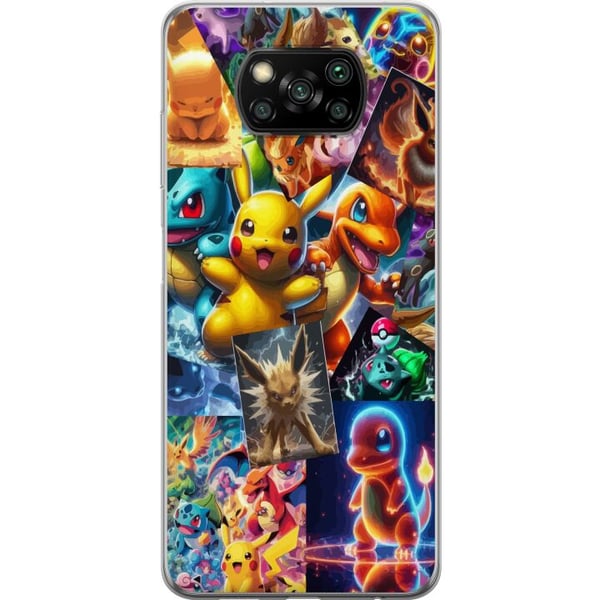 Kompatibel Mobilcover til Xiaomi Poco X3 NFC Pokémon-illustration – Pikachu, Eevee og Charmander i farverigt design