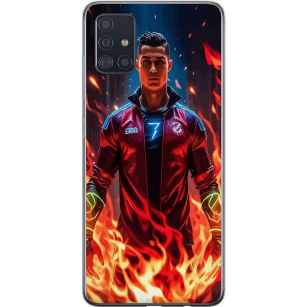 Kompatibelt Mobilskal till Samsung Galaxy A51 Ronaldo Inferno – fotbollshjälte i eldflammor