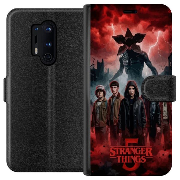 Kompatibel Tegnebogsetui til OnePlus 8 Pro Mørk Stranger Things-inspireret fantasyillustration med torden og dramatisk skrækstemning