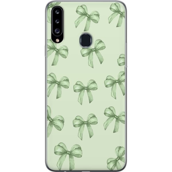 Kompatibelt Mobilskal till Samsung Galaxy A20s Gröna rosetter mönster sött pastell bow pattern seamless gift ribbon estetiskt bakgrund motiv poster