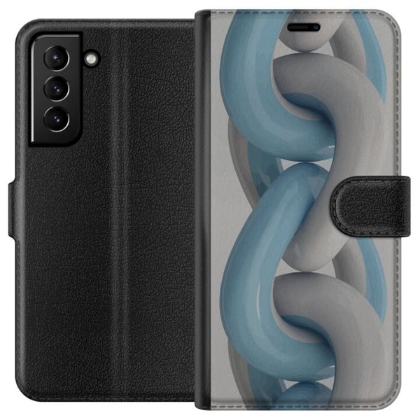 Kompatibelt Lommeboketui til Samsung Galaxy S21+ 5G Blått kjededesign i metallisk tone, moderne industriell stil med dybde og en tredimensjonal følel Kompatibelt Lommeboketui til Samsung Galaxy S21+ 5G Blått kjededesign i metallisk tone, moderne industriell stil med dybde og en tredimensjonal følel