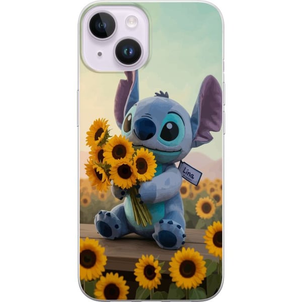 Yhteensopiva Puhelinkuori Apple iPhone 14 Plus Disney Stitch auringonkukkajuliste Lilo ja Stitch siniset alien-auringonkukat söpö kawaii-hahmo peltod