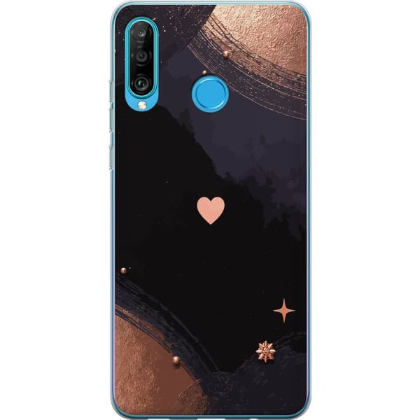 Kompatibelt Mobilskal till Huawei P30 lite Stiliserat kärlekstema i mörka toner med kopparglans