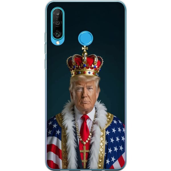 Kompatibelt Mobilskal till Huawei P30 lite Porträtt av Donald Trump klädd som kung med krona och mantel i USA-flaggan, symbolisk och provocerande mak