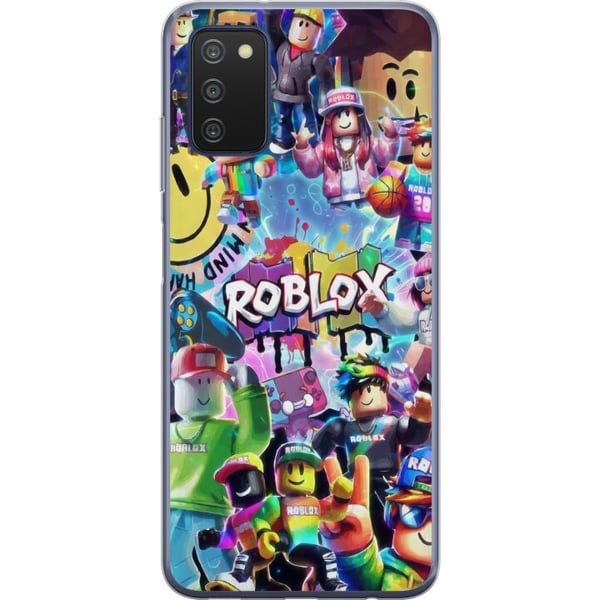 Kompatibelt Mobildeksel til Samsung Galaxy A03s Stor og fargerik Roblox-verden fylt med karakterer, bevegelse og energi, leken gaming-illustrasjon pe
