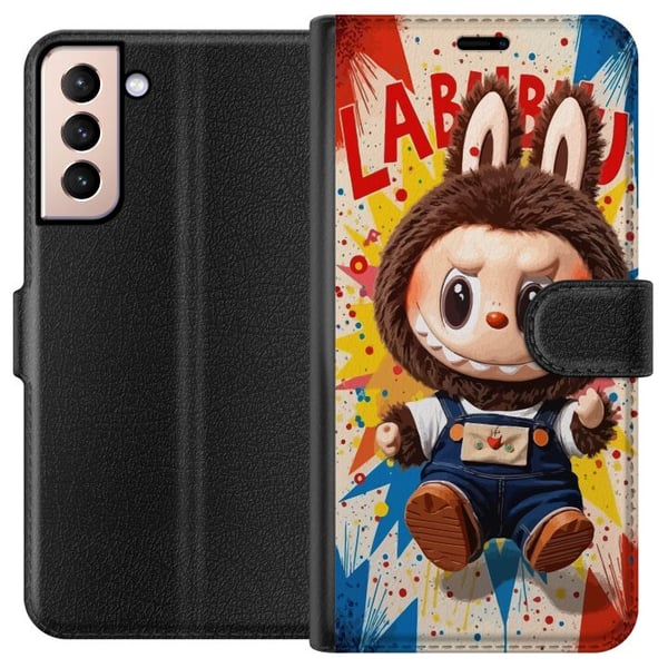 Kompatibelt Lommeboketui til Samsung Galaxy S21 Kanindrakt med rampete uttrykk og tegneseriebakgrunn som gir en energisk, leken popkulturell stil i e