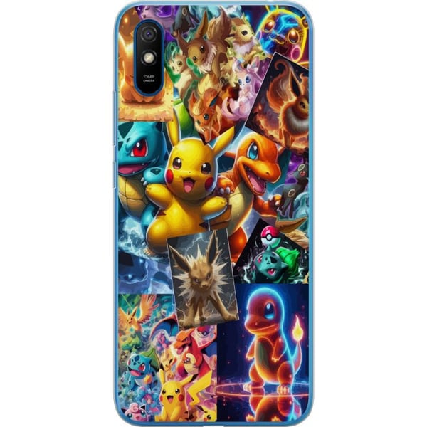 Kompatibel Mobilcover til Xiaomi Redmi 9A Pokémon-illustration – Pikachu, Eevee og Charmander i farverigt design