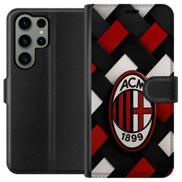 Kompatibel Tegnebogsetui til Samsung Galaxy S23 Ultra AC Milan fodbold Olivier Giroud rød sort vævet klubdesign Kompatibel Tegnebogsetui til Samsung Galaxy S23 Ultra AC Milan fodbold Olivier Giroud rød sort vævet klubdesign