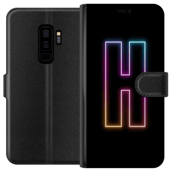 Kompatibelt Lommeboketui til Samsung Galaxy S9+ Minimalistisk neonbokstav H i fargeskiftende lys mot svart bakgrunn Kompatibelt Lommeboketui til Samsung Galaxy S9+ Minimalistisk neonbokstav H i fargeskiftende lys mot svart bakgrunn