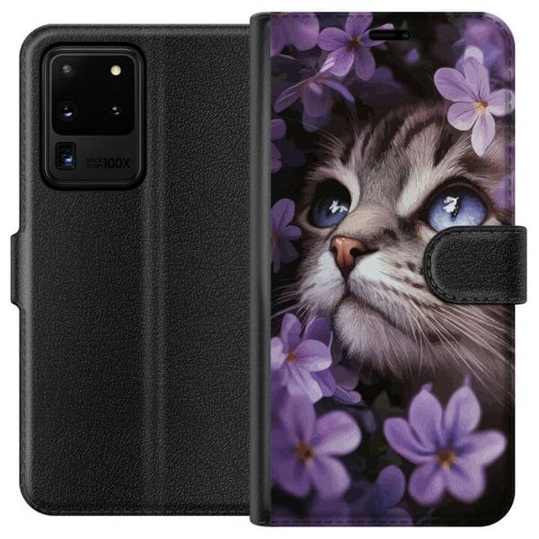 Kompatibelt Plånboksfodral till Samsung Galaxy S20 Ultra Kat och blommor
