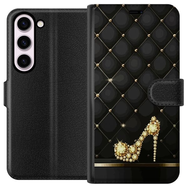 Kompatibel Tegnebogsetui til Samsung Galaxy S23 Eksklusiv højhælet sko i guld med juvellignende detaljer Kompatibel Tegnebogsetui til Samsung Galaxy S23 Eksklusiv højhælet sko i guld med juvellignende detaljer