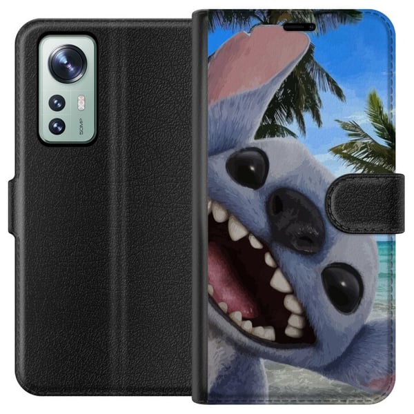 Kompatibelt Lommeboketui til Xiaomi 12 Stitch mobildeksel med palmer i søtt vennskapsdesign.