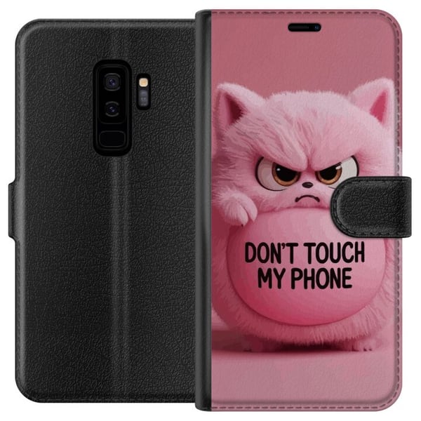 Kompatibelt Plånboksfodral till Samsung Galaxy S9+ Humoristisk rosa katt med texten Don’t Touch My Phone ett roligt trendigt motiv som passar perfekt Kompatibelt Plånboksfodral till Samsung Galaxy S9+ Humoristisk rosa katt med texten Don’t Touch My Phone ett roligt trendigt motiv som passar perfekt