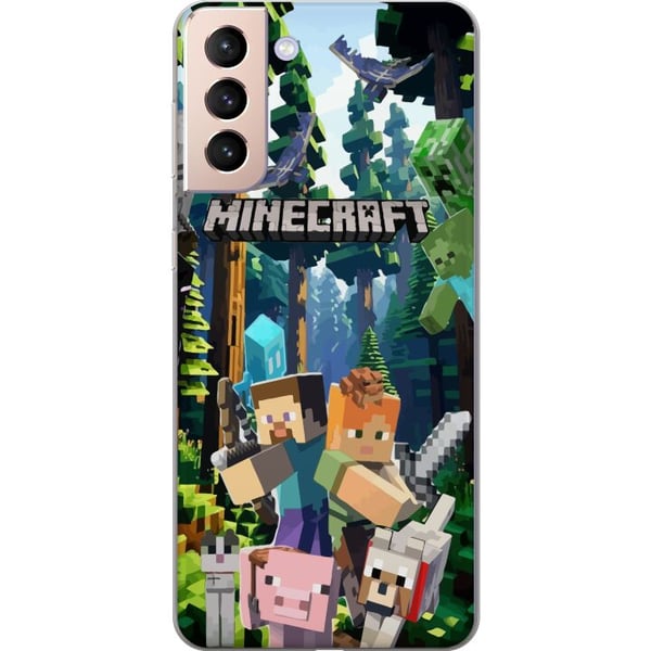 Kompatibelt Mobildeksel til Samsung Galaxy S21 Minecraft mobildeksel med skog og figurer i pikselstil Kompatibelt Mobildeksel til Samsung Galaxy S21 Minecraft mobildeksel med skog og figurer i pikselstil