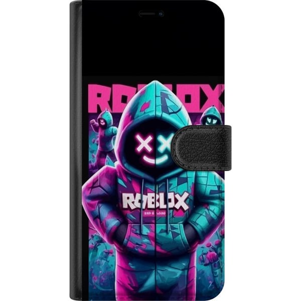 Kompatibelt Plånboksfodral till Apple iPhone 13 mini Roblox Hoodie Legend Mystisk Robloxfigur i blå hoodie med futuristiskt neonljus