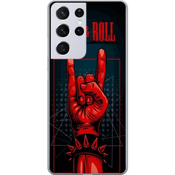 Kompatibelt Mobildeksel til Samsung Galaxy S21 Ultra 5G Rock & Roll-design – Rødt og svart motiv med klassisk hardrocktema Kompatibelt Mobildeksel til Samsung Galaxy S21 Ultra 5G Rock & Roll-design – Rødt og svart motiv med klassisk hardrocktema