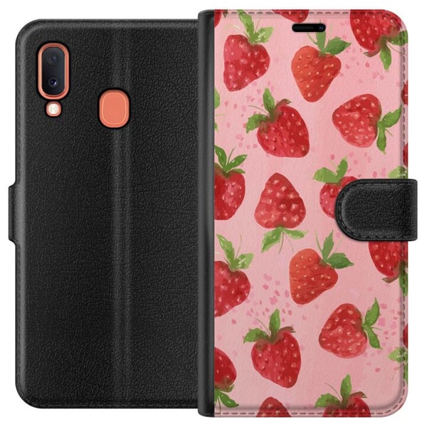 Kompatibelt Lommeboketui til Samsung Galaxy A20e Jordbærdrømmer - Retro-stil jordbærmønster Kompatibelt Lommeboketui til Samsung Galaxy A20e Jordbærdrømmer - Retro-stil jordbærmønster