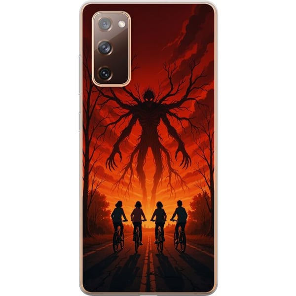 Yhteensopiva Puhelinkuori Samsung Galaxy S20 FE Tumma Stranger Things -henkinen kauhuillustratsioon, jossa on punainen taivas, uhkaava hirviö ja pyör