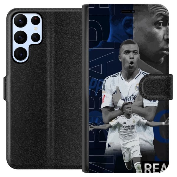 Yhteensopiva Lompakkokotelo Samsung Galaxy S22 Ultra 5G Kylian Mbappé, Real Madrid, Ranska, äärimmäinen nopeus, vahva tekniikka ja uskomaton maalivai