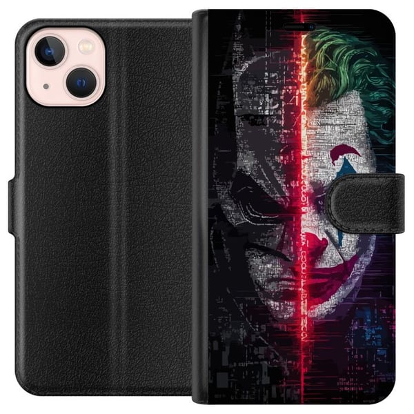 Kompatibelt Plånboksfodral till Apple iPhone 13 mini Batman Joker poster DC Comics Gotham villains split face Dark Knight movie retro fanart hero vil