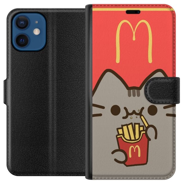 Yhteensopiva Lompakkokotelo Apple iPhone 12 mini Söpö Pusheenin kaltainen kissa ranskalaisten perunoiden kanssa McDonald’s-tyyliin – humoristinen ja